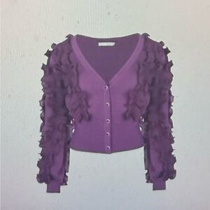 Anne Fontaine, Celine Cardigan Purple Ruffled Women's Sweater size 12